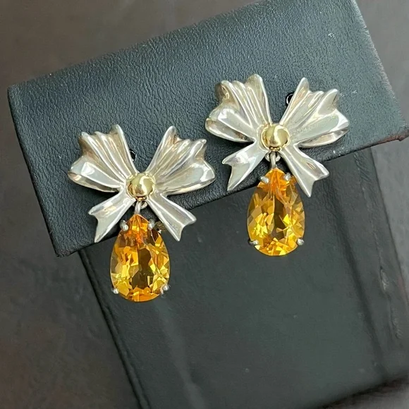🔴SOLD🔴 Tiffany & Co. 18k gold sterling silver and citrine bow earrings RARE - Picture 5 of 11